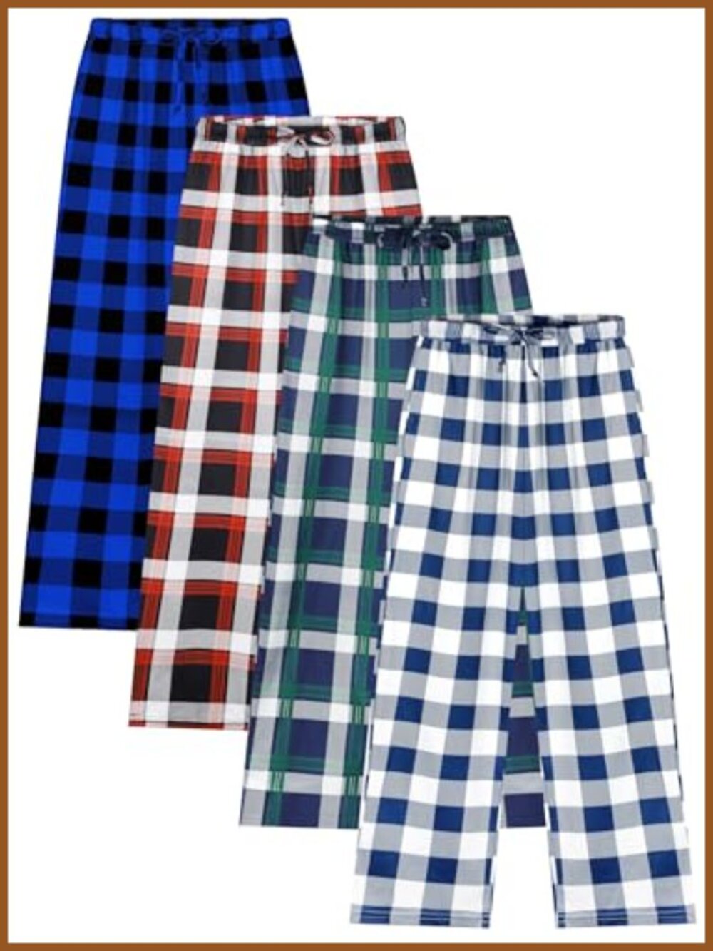 Boys Plaid Pajama Pants 4 Pack Soft Stretch Elastic Waist Sleep Bottoms